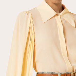 Gucci 2021 Cruise Yellow Crêpe de Chine Balloon Sleeve Blouse